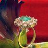 Affascinante Anello da Coctail, Degli Anni ’50, con Smeraldo e Diamanti